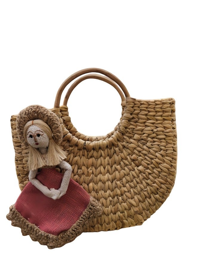 Garden Aura Kauna Grass Straw Beach Bag for Women- Woven Half-Moon Tote Handbag with Bamboo Handles- Boho Chic Basket Bag for Casual, Travel, Shopping & Beach Outings - Image 1